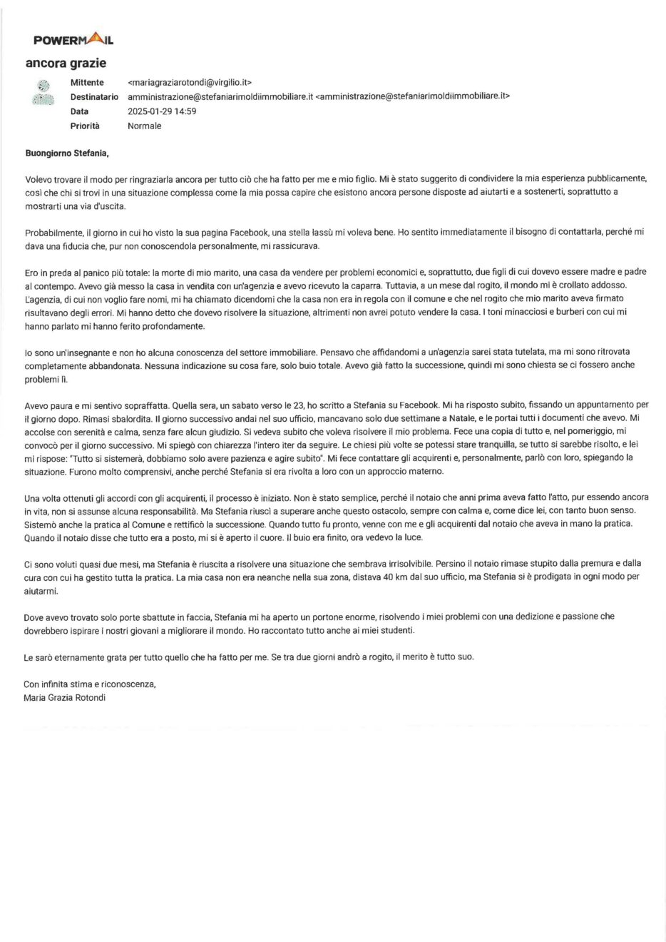 Al momento stai visualizzando LA TESTIMONIANZA DI MARIA GRAZIA … inaspettata